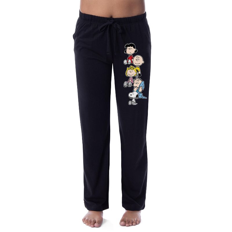 Peanuts Womens' Charlie Brown Snoopy Lucy Sally Linus Sleep Pajama Pants Black, 1 of 4