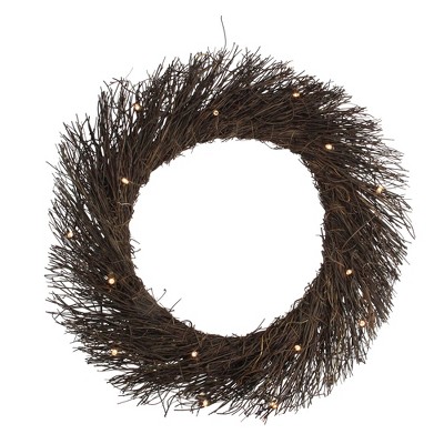 Northlight 17" Pre-Lit Brown Circular Branch Artificial Christmas Wreath - Clear LED Lights