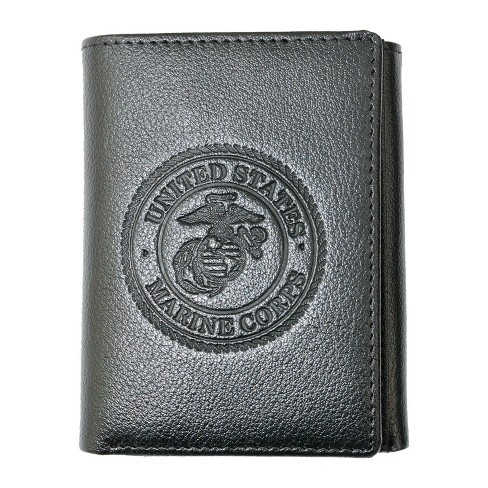 US Marine Corps Logo Genuine RFID Protection Leather TRIFOLD Wallet (Black) - image 1 of 2