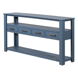Dexmalle Retro Console Table with 4 Drawers & Open Shelves,Navy Blue - 1 of 4