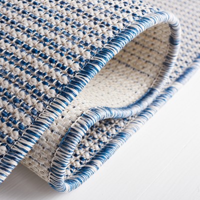 Navy Square Tufted Synthetic 77" Indoor/Outdoor Area Rug