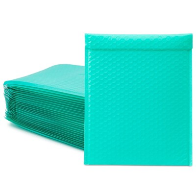 Stockroom Plus 25 Pack Teal Poly Bubble Mailers, Self-Adhesive Padded Envelopes (8.5 x 12 In)