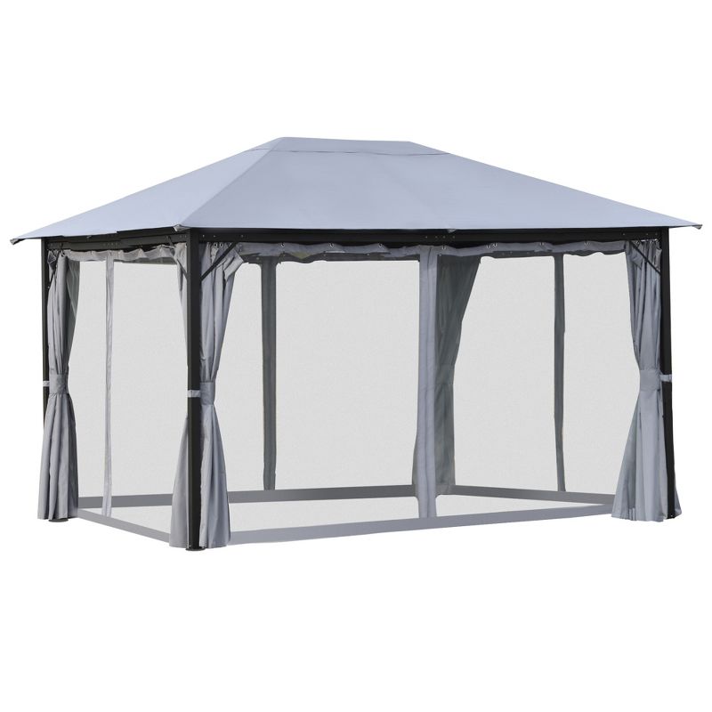 Outsunny 13' x 10' Outdoor Patio Gazebo Soft Top Canopy with PA Coated Polyester Roof, Steel/Aluminum Frame, Curtains & Netting Sidewalls, Gray, 1 of 9