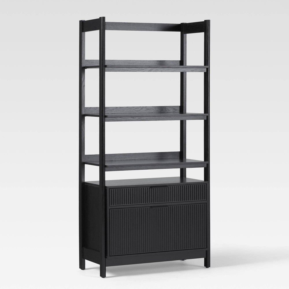 Photos - Garden & Outdoor Decoration Saracina Home 70" Reeded Bookshelf Black: Modern Transitional Style, MDF & Metal Frame, 2 Drawers