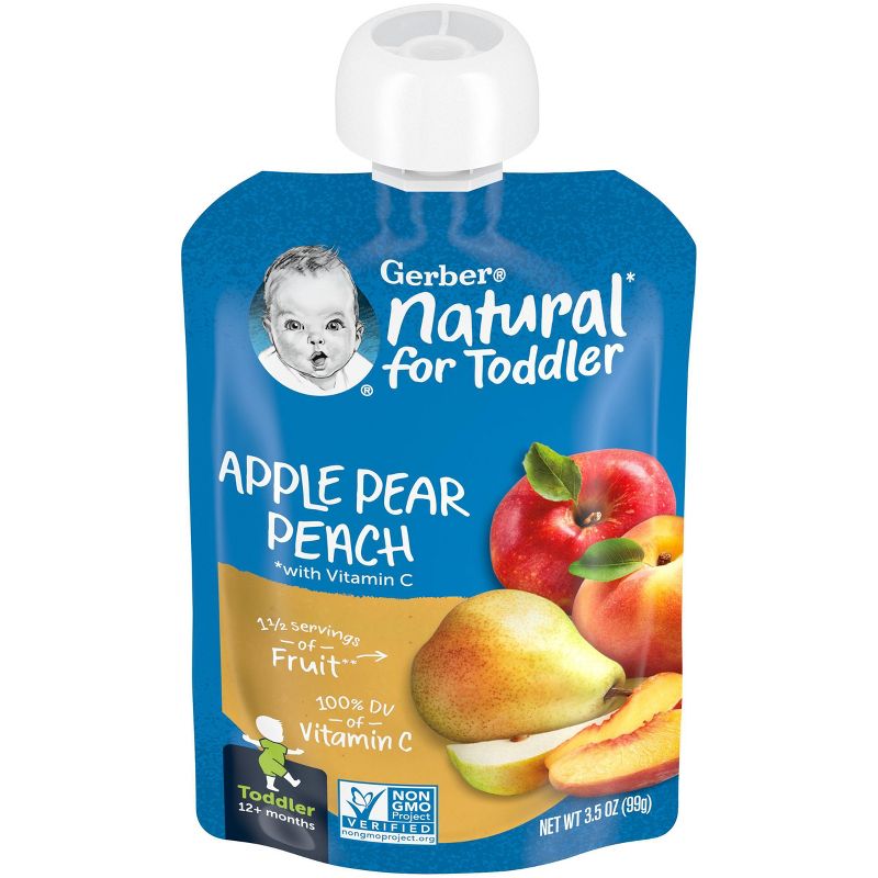 Gerber Toddler Apple Pear Peach Baby Food Pouch - 3.5oz, 1 of 12