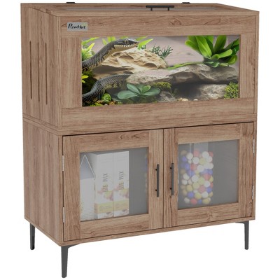 PawHut 30 Gallon Stackable Reptile Tank with Storage Cabinet, Top Opening, for Bearded Dragon, Lizard, Snake, Chameleon, Hamster, Brown