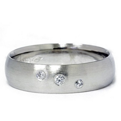 Pompeii3 Mens Three Stone 14K White Gold Diamond Wedding Band