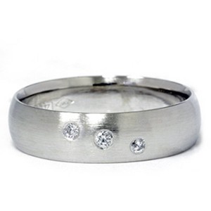 Pompeii3 Mens Three Stone 14K White Gold Diamond Wedding Band - 1 of 4