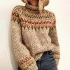 Women's Mock Neck Fair Isle Knit Sweater - Chunky Knit Pullover with Geometric Pattern - 2 of 2