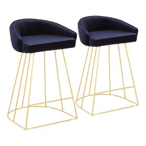 Canary Contemporary Counter Stool in Gold with Blue Velvet by LumiSource - Set of 2 - 1 of 3