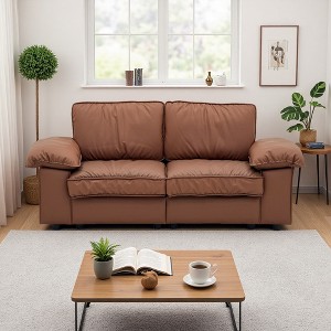 78.74" Brown Faux Leather 2-Seater Storage Sofa with Hidden Compartment - 1 of 4