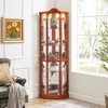 Glass and Wood Lighted Corner Curio Display Cabinet with Glass Doors, Carved Decoration, Adjustable Shelves - 4 of 4
