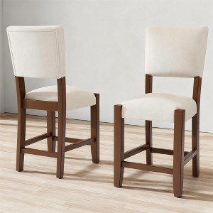 Mshliw Mid Century Modern Set of 4 Bar Stools, Counter Height Bar Chairs and Dining Chairs with Back, Linen Upholstered Seats and Solid Wood Legs - 1 of 4