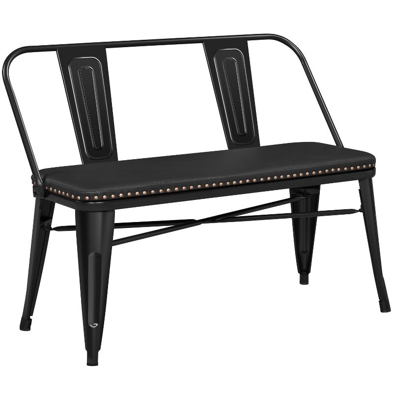 Yaheetech Industrial Metal Dining Bench with Upholstered Seat, Black, 1 of 8
