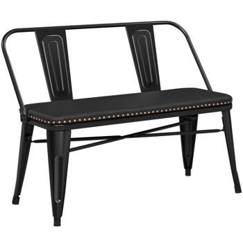 Yaheetech Industrial Metal Dining Bench with Upholstered Seat, Black
