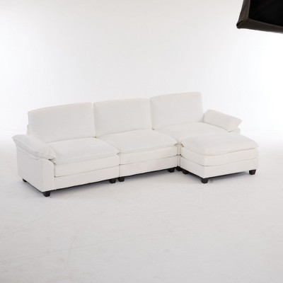 NicBex 102.4 Inch Modular Corduroy Sectional Sofa,L-Shaped Couch with Removable Ottoman for Living Room,Apartment,Office,Beige