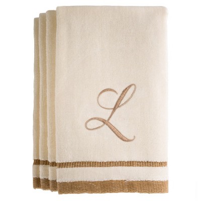 Creative Scents Ivory Fingertip Monogrammed Towels Brown Embroidered