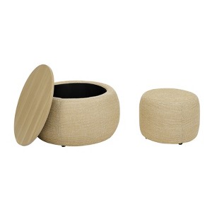 VisioGear Round Storage Ottoman, Rattan Ottoman, 2 in 1 Function, Work as End table and Ottoman with Small Seat, Nature, 25"*25"*14.7" - 1 of 4