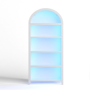 Vlrska 5-Shelf Arch Display Bookshelf with Motion-Sensor LED Lighting – Elegant Storage Rack for Study, Living, or Bedroom. - 1 of 4