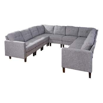 10pc Delilah Mid Century Modern U-Shaped Sectional Sofa Set Gray - Christopher Knight Home