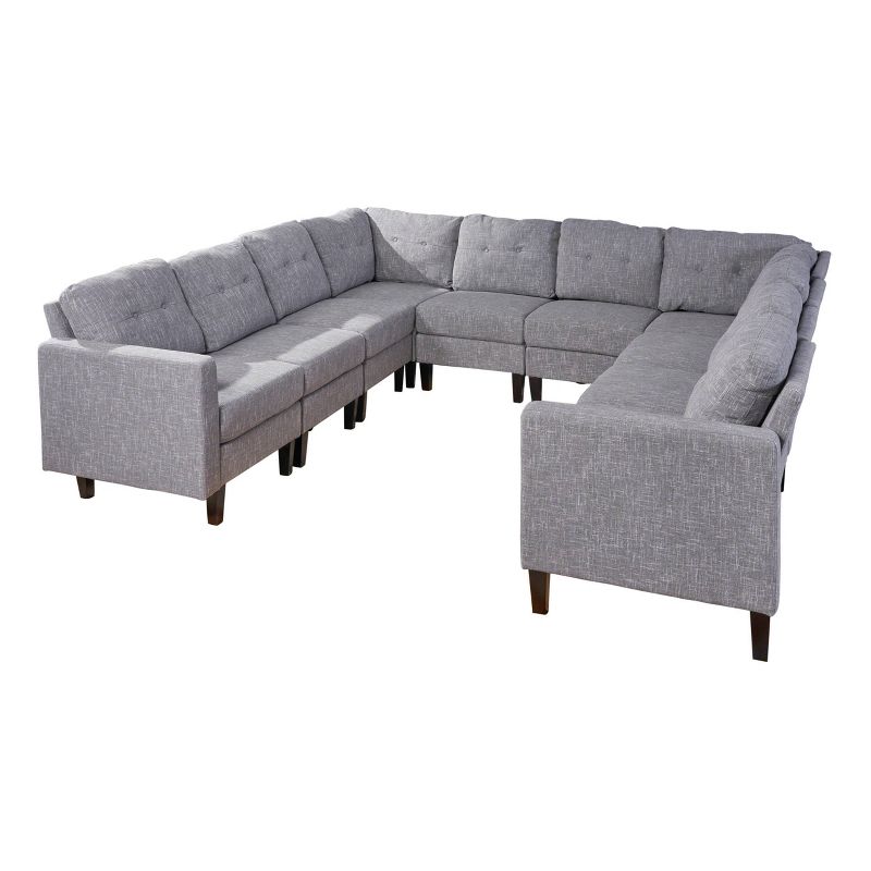 10pc Delilah Mid Century Modern U-Shaped Sectional Sofa Set Gray - Christopher Knight Home, 1 of 8