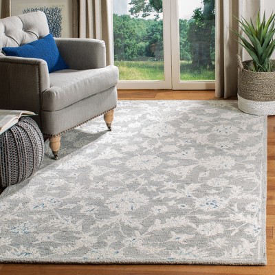 Grey and Ivory Hand-Tufted Wool and Cotton Area Rug, 4' x 6'