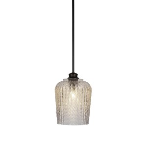 Toltec Lighting Cordova 1 - Light Pendant in  Matte Black with 9" Clear Textured Shade - 1 of 2