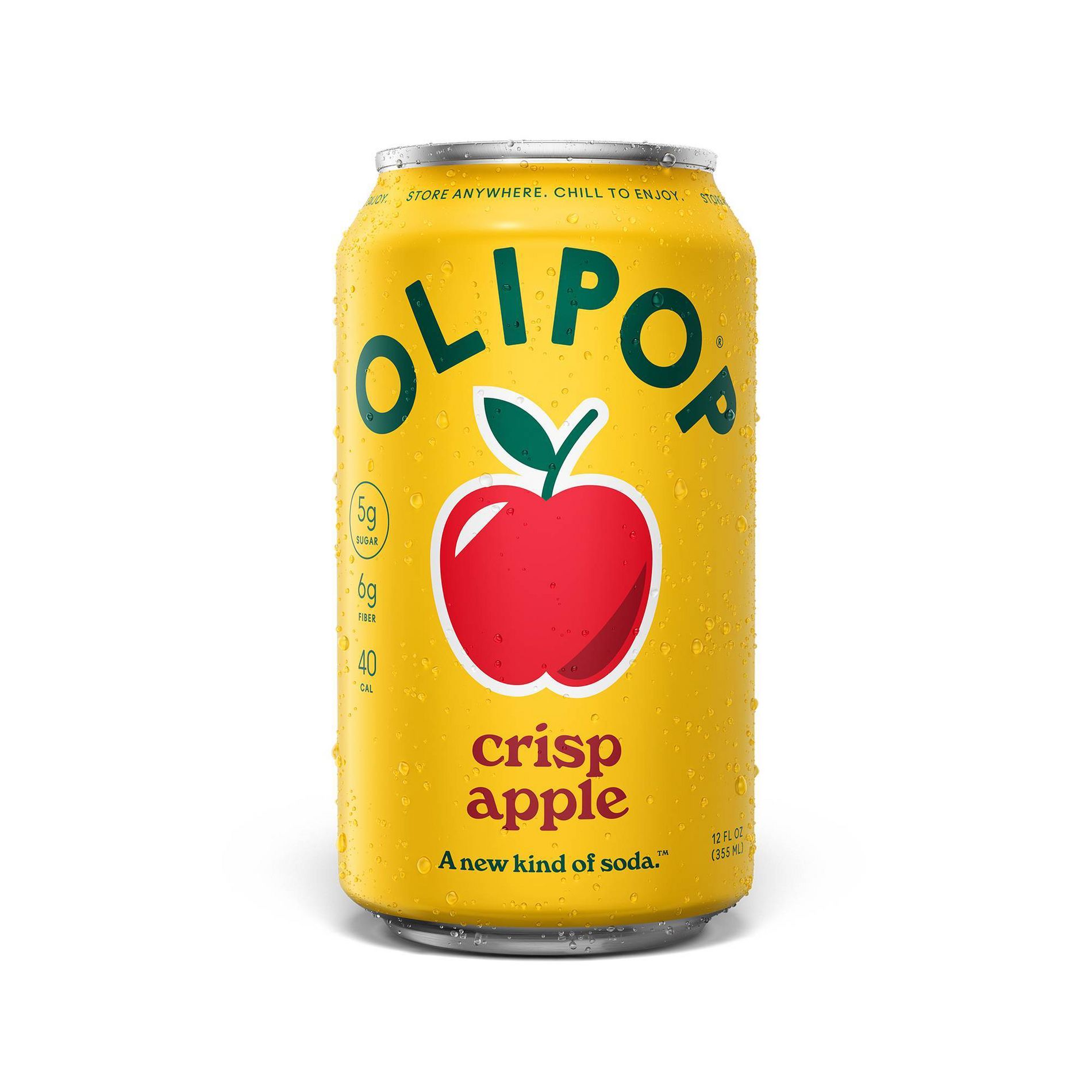 OLIPOP 6g Fiber Prebiotic Soda, Crisp Apple - 12 fl oz Can