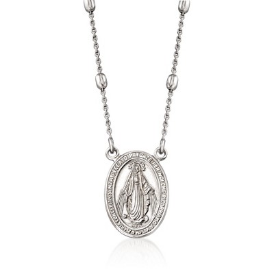 Ross-Simons Italian Sterling Silver Miraculous Medal Bead Station Necklace Size 16