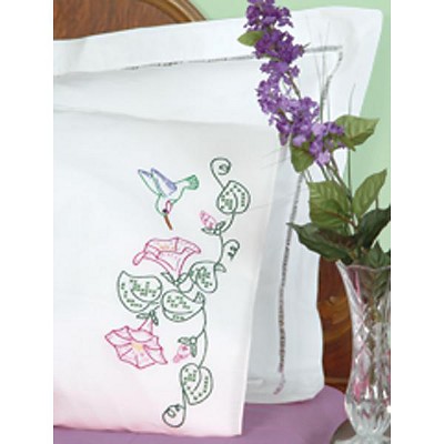 Jack Dempsey Stamped Pillowcases W/White Perle Edge 2/Pkg-Hummingbird