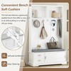Hall Tree with Sliding Doors, 6 Silvery Hooks, Bench Cabinet with Shoe Storage, with Shoe Storage, White, Blorage, White - 2 of 3