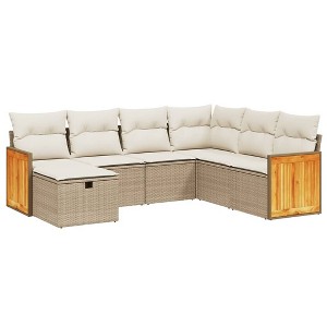 vidaXL 7 Piece Patio Sofa Set with Cushions Beige Poly Rattan - Without Table - 1 of 4
