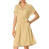 Allegra K Women's Notched Lapel Elastic Waist Pocket A-Line Safari Shirt Dresses - 3 of 4