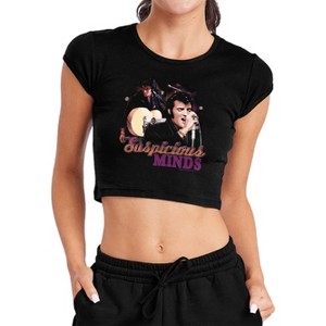Women's Elvis Presley Suspicious Minds Cap Sleeve Baby Rib Crop Top - 1 of 4