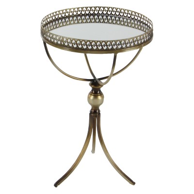 Gold Brass Round Metal and Glass Accent Table