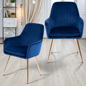 Mshliw Set of 2 Velvet Mid-Back Dining Chairs with Gold-Finished Metal Legs, Removable Cushion, Ergonomic Upholstery, Set of 2 for Dining - 1 of 4