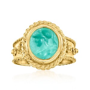 Ross-Simons Italian Tagliamonte "Athena" Teal Venetian Glass Ring in 18kt Gold Over Sterling - 1 of 4
