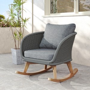 Christopher Knight Home Hattie Patio Contemporary Rattan and Acacia Wood Rocking Chair with Cushion - 1 of 4