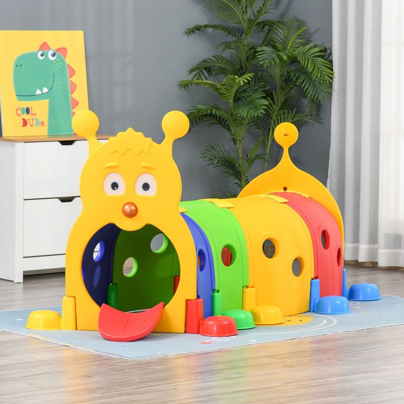 Qaba Kids Caterpillar Tunnel Outdoor Indoor Climb-N-Crawl Play Equipment for 3-6 Years Old, 6 Sections, for Daycare, Preschool, Playground, 3 of 12
