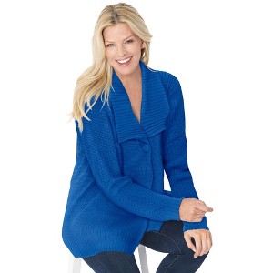 Woman Within Plus Size Shawl Collar Shaker Sweater - 1 of 4