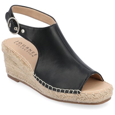 GC Shoes Tia Black 7.5 Elastic Cross Strap Espadrille Wedge Sandals