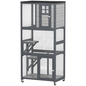 74" Wooden Outdoor Cat House Catio with High Weight Capacity, Cat Cage Condo - 1 of 4