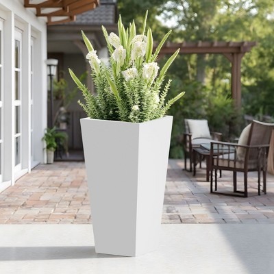 30" Tall Metal Tapered Planter – Large Pot with Drainage for Home and Patio, Burnished Grey