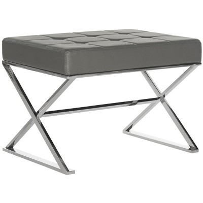 Transitional Micha Round Ottoman in Gray with Silver Stainless Steel