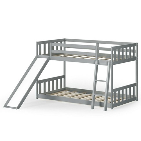 Costway Twin Over Twin Bunk Wooden Low Bed With Slide Ladder For