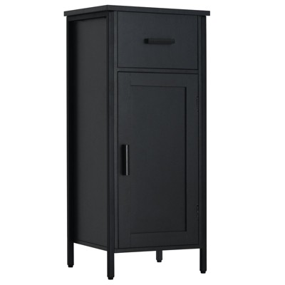 USIKEY Storage Cabinet, Narrow Storage Cabinet with Adjustable Shelf, Small Storage Cabinet with 1 Door and 1 Drawer for Living Room, Office