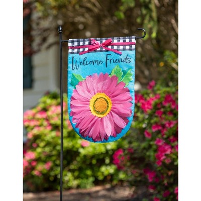 Welcome Friends Pink Daisy Burlap Garden Flag