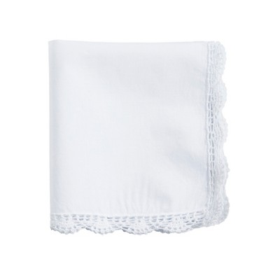 Saro Lifestyle Timeless Hand Crochet Trim Handkerchief, 13"X13", White