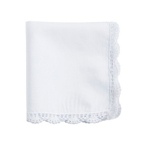 Saro Lifestyle Timeless Hand Crochet Trim Handkerchief, 13"X13", White - 1 of 3