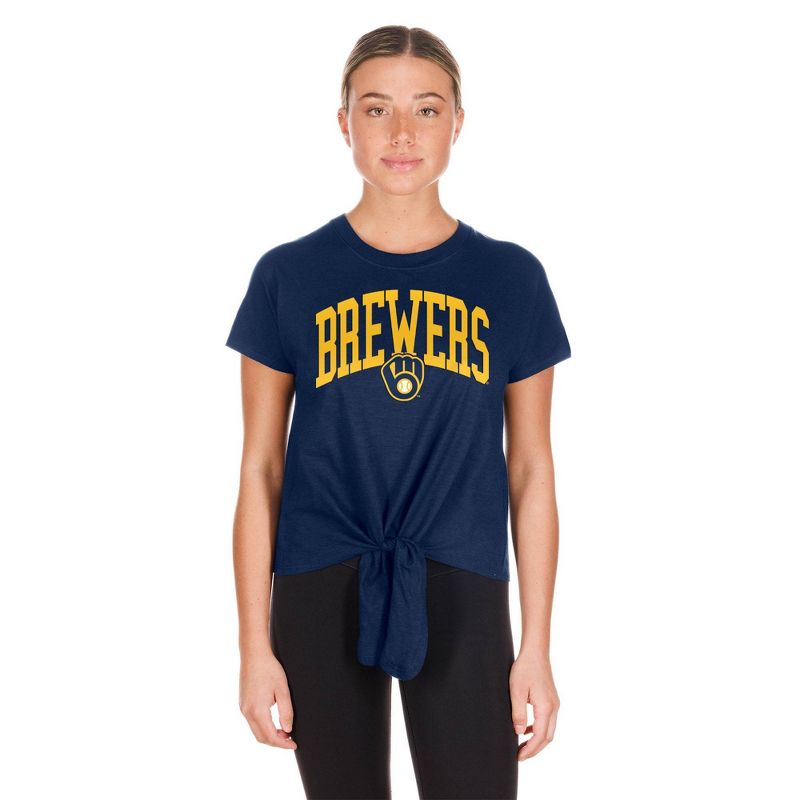 MLB Milwaukee Brewers Women&#39;s Front Knot T-Shirt, 5 of 7